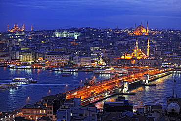 View over Golden Horn with Galata Bridge in the evening, Istanbul, Turkey