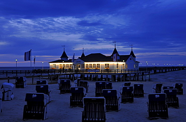 The historical pier Ahlbeck in the evening, Usedom, Mecklenburg-Western Pomerania, Germany, Europe