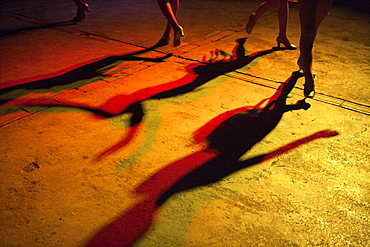 Shadows of dancers during a performance in Centro Cultural Polo Montanez, Vinales, Pinar del Rio, Cuba