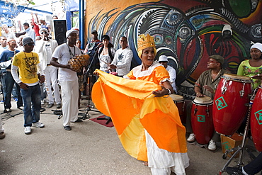 Afro-Cuban musicians performing at Sunday afternoon rumba at Callejon de Hamel, City of Havana, Havana, Cuba