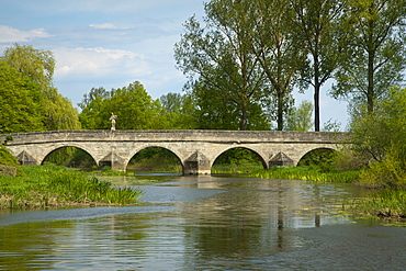 Bridge crossing the Altmuehl river, Ornbau, Altmuehl valley, Franconia, Bavaria, Germany, Europe