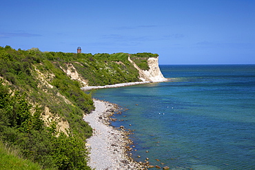 Tower and steep coast at Kap Arkona, Ruegen island, Baltic Sea, Mecklenburg-West Pomerania, Germany