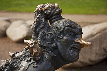 Sculpture of a witch at Hexentanzplatz, above Bode valley, near Thale, Harz mountains, Saxony-Anhalt, Germany