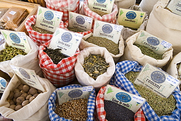 Dried Herbs and Spices at Manacor Market, Manacor, Mallorca, Balearic Islands, Spain