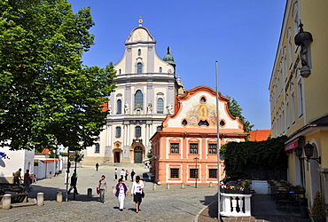 View of St. Anna basilica in the sunlight, Altoetting, Bavaria, Germany, Europe