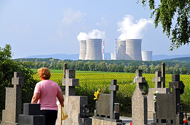 Cemetery in front of nuclear powerplant, Nitra, western Slovakia, Europe