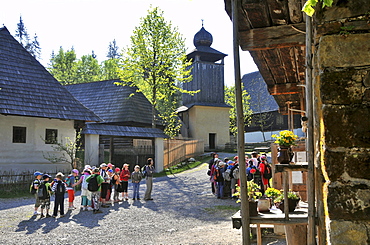 Groups of visitors in front of the Oravskei museum, western High Tatra, Slovakia, Europe