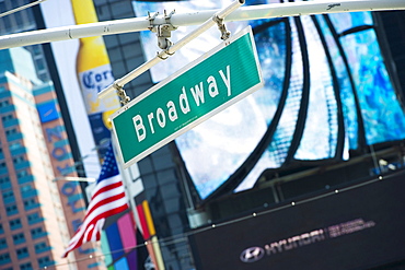 Broadway streetsign at Times Square, Manhattan, New York, USA