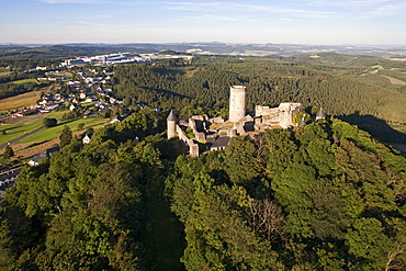 Aerial view of the castle ruins Nuerburg, rural district of Ahrweiler, Eifel, Rhineland Palatinate, Germany, Europe