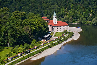 Weltenburg monastery on the banks of Danube river, Weltenburg, Kelheim, Bavaria, Germany, Europe