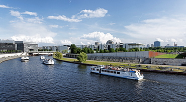 Spree river with Bundestag in the background, Potsdam, Berlin, Germany