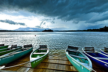 Rowboats at lake Staffelsee, Uffing, Upper Bavaria, Germany