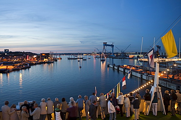 Passengers aboard cruiseship MS Deutschland (Reederei Peter Deilmann), Kiel, Schleswig-Holstein, Germany