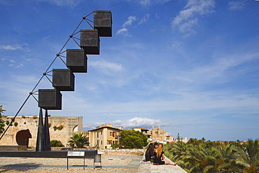 Sculpture 'Bou' at the museum of modern and contemporary art, Cathedral La Seu in the background, Palma de Mallorca, Mallorca, Balearic Islands, Spain, Europe