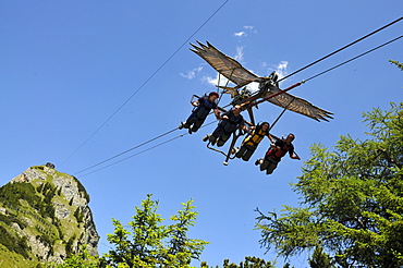 Skyglider at the Erfurter hut in the Rofan range over Maurach, lake Achensee, Tyrol, Austria, Europe