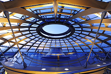 Interior view of the Reichstag Dome in the evening, Mitte, Berlin, Germany, Europe