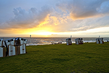 Sunset over North Sea, Norderney, East Frisian Islands, Lower Saxony, Germany