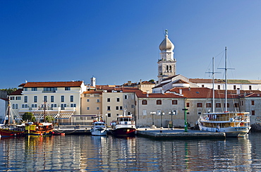 View of houses and steeple of the town of Krk, Kvarner Gulf, Krk Island, Istria, Croatia, Europe