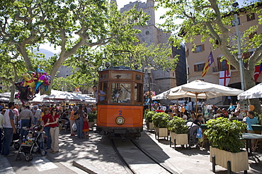 Port de Soller Tram at Soller Plaza, Soller, Mallorca, Balearic Islands, Spain