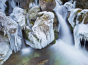 View of Mira Falls in winter, Lower Austria, Austria, Europe