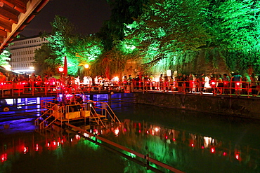 Rimini Bar with illumination at night, Zurich, Switzerland