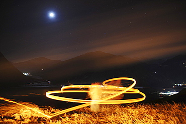 South Tyrol custom, flaming disc launching, Vinschgau, Alto Adige, South Tyrol, Italy