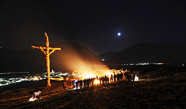 South Tyrol custom, flaming disc launching, Vinschgau, Alto Adige, South Tyrol, Italy