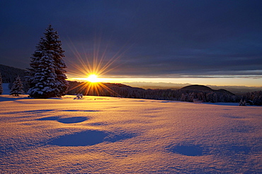 Winter scenery at sunset, Nature park Schlern, South Tyrol, Alto Adige, Italy, Europe