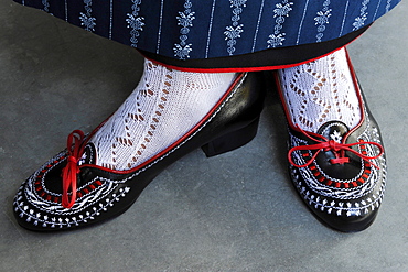 View of traditional shoes of a woman in a shop, Merano, South Tyrol, Alto Adige, Italy, Europe