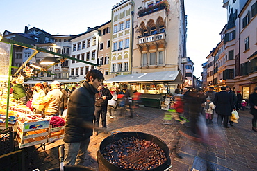 People on the street at the old town in the evening, Bolzano, South Tyrol, Alto Adige, Italy, Europe