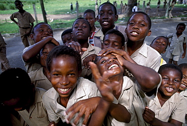 A group of laughing children on the schoolyard, Port Antonio, Jamaica, Carribean