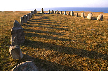 Stones on a meadow at the coast, Ales Stenar, Scania, Sweden