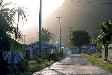 Empty village street of Ashton in the sunlight, Union Island, St. Vincent, Grenadines, Carribean