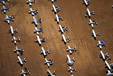 Aerial view of airplanes at Birdsville Airport, Simpson Desert, Queensland, Australia