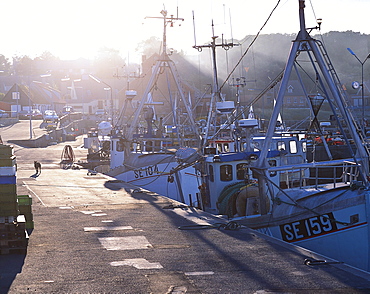 Ships at habour in the sunlight, Arsdale, Bornholm Denmark, Europe