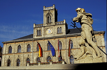 Rathaus, Neptunbrunnen, Marktplatz, Weimar, Thueringen Deutschland, Europa