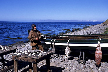 Man in Whaler Costume, 19th Century Fishing Station, Bolungarvik, Iceland