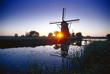 Windmill at sunset, Kinderdijk, Netherlands