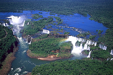 Aerial view of the Iguacu Falls, Parana, Brazil, South America, America