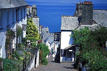 Steep alley at the fishing village Clovelly, Devon, Great Britain, Europe