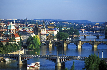 View of Charles Bridge and Vltava river, Prague, Czechia, Europe