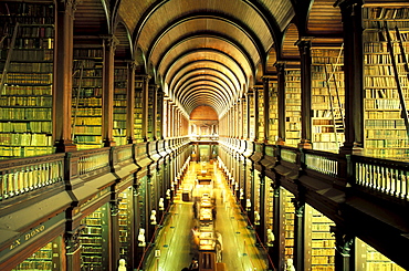 Interior view of the library at the Trinity College, Dublin, Ireland, Europe