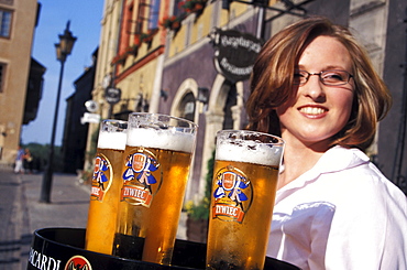 Waitress with Polish Beer, Warsaw, Poland, Europe