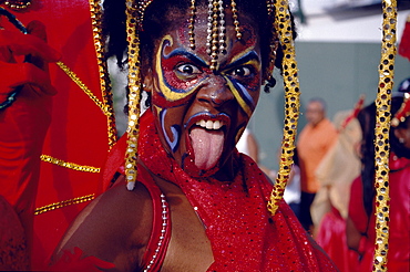 Woman in costume dancing at Mardi Gras, Port of Spain, Trinidad and Tobago, Caribbean