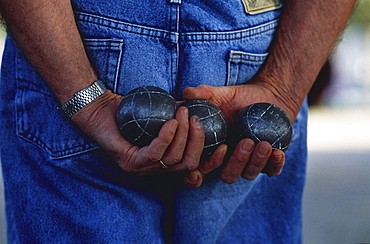 Man with bowls in his hands, Arles, Bouches-du-Rhone, Provence, France, Europe