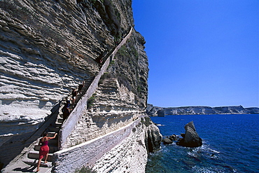 Escalier du Roi dÂ¥Aragon, Bonifacio, staircase in the cliffs of Bonifacio Corsica, France