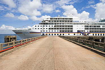 MS Europa docked on a pier in Santarem harbour, Santarem, Para, Brazil, South America