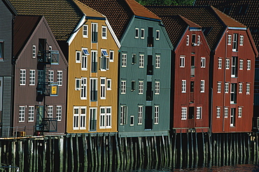 Old, colourful storehouses, Trondheim, South Trondelag, Norway