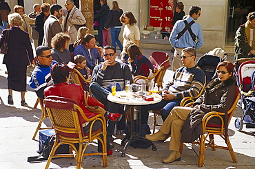 People in a street cafe, Placa Major, Palma de Mallorca, Mallorca, Spain