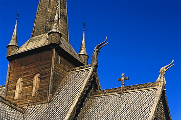 Close up of a wooden church, Lom, Oppland, Norway